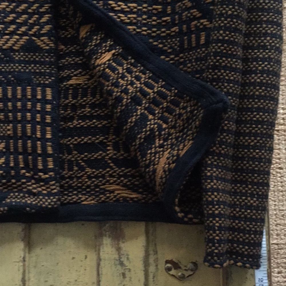 HM H&M STRETCH BOHO PATTERN OPEN WOVEN BLAZER JACKET TAN BLACK TRIBAL SOHO XS - Picture 11 of 13